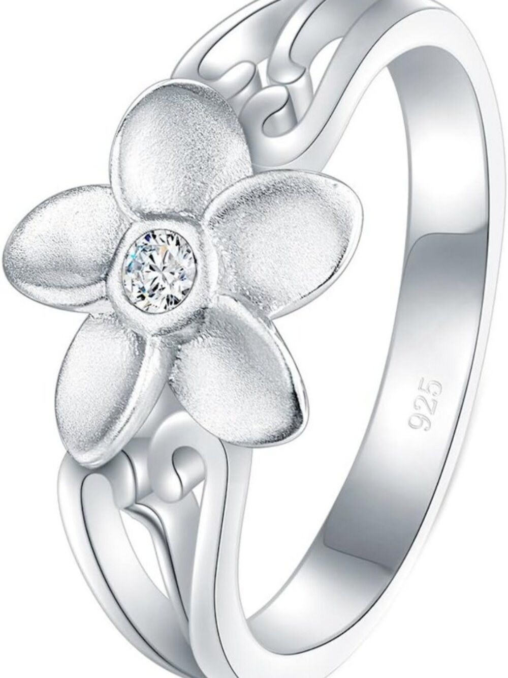 Sterling Silver Plumeria CZ Hawaiian Flower Wedding Band, Sizes 4-12, Floral
